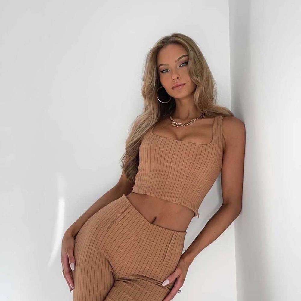 Tiger Mist Syre Pinstripe Tan Corset Top